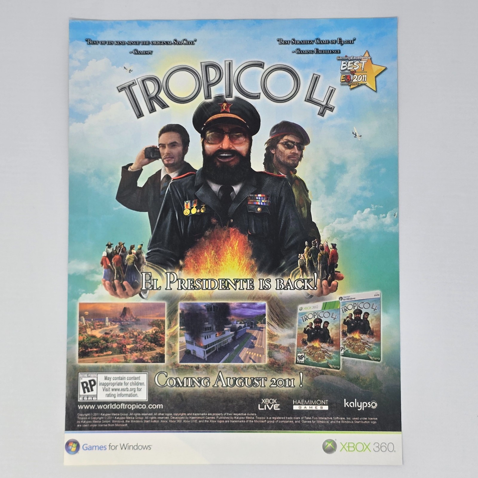 Tropico 4 Xbox 360 PC EL Presidente Is Back Print Ad/Poster