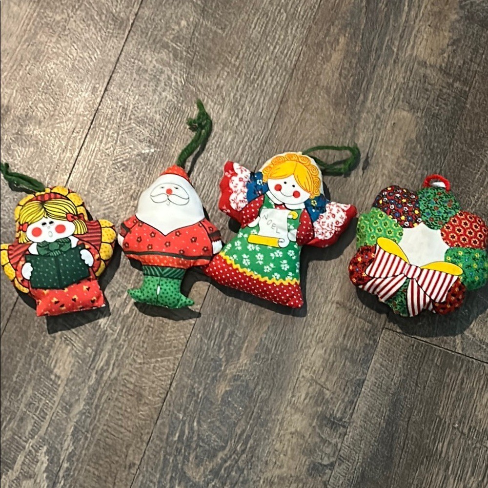 VTG-1970s- Fabric Cut & Sew Stuffed Christmas Ornaments Santa Set of 4