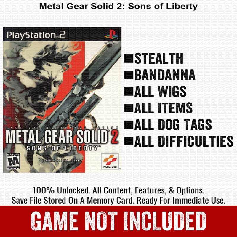Metal Gear Solid 2 Sons of Liberty 100% All Items PS2 Memory Card CHEATS