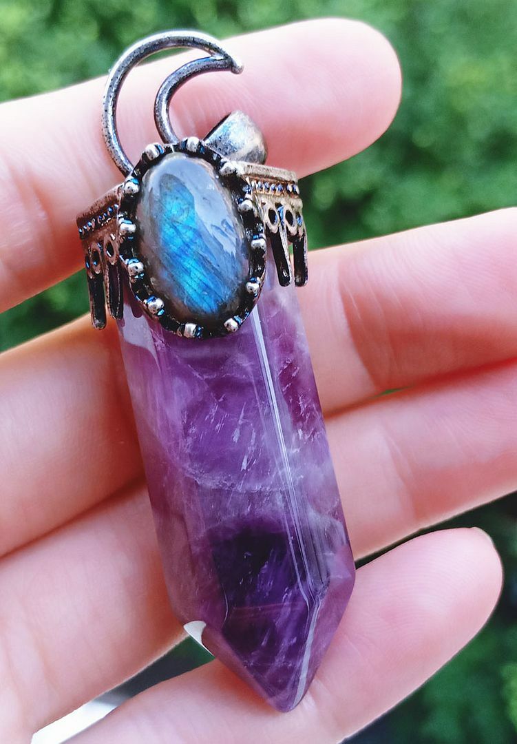 5pcs Amethyst Labradorite Stone Pendant Hexagon Energy Reiki Healing Amulet