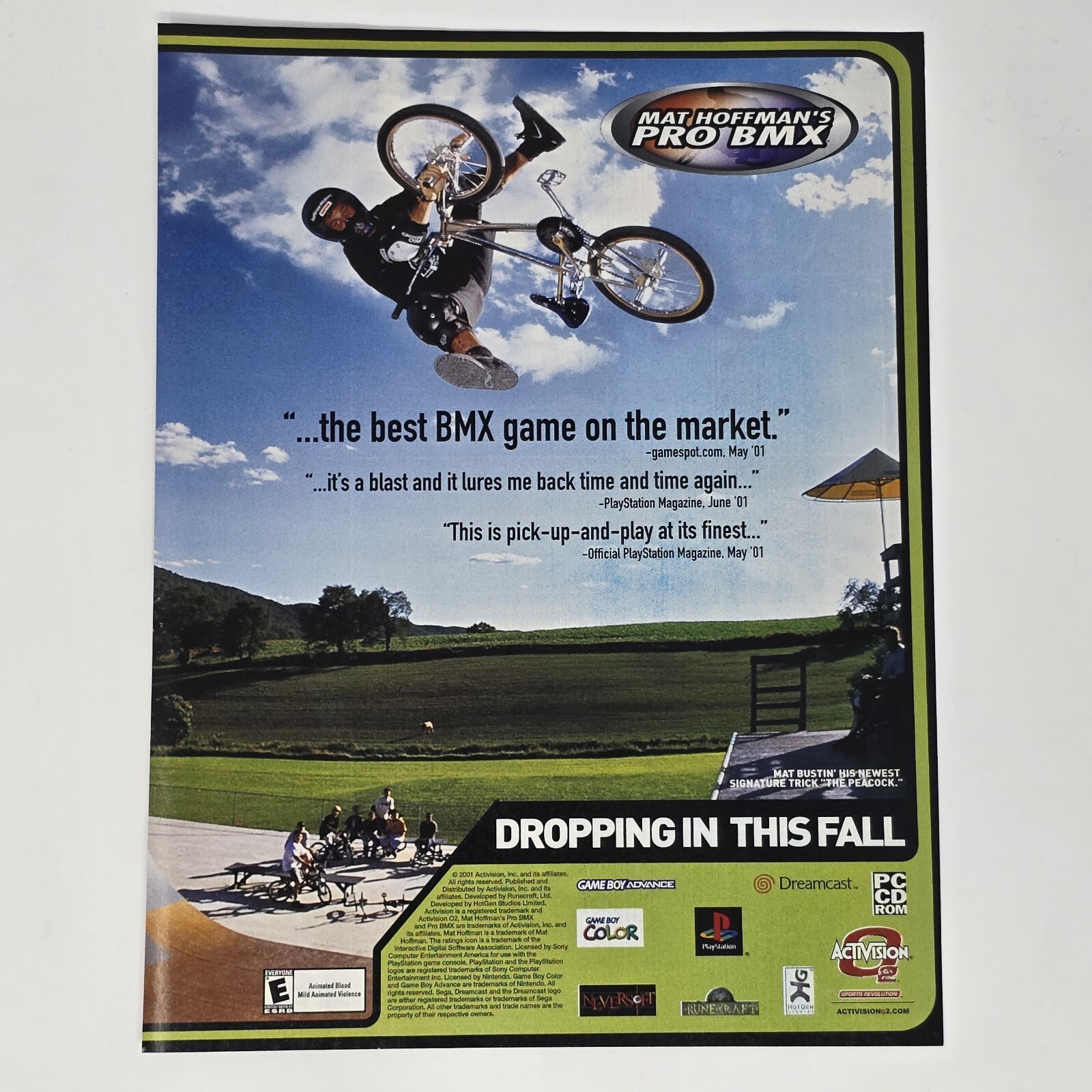 Mat Hoffman's Pro BMX PS1 Sega PC Dropping In Print Ad/Poster Official Promo Art