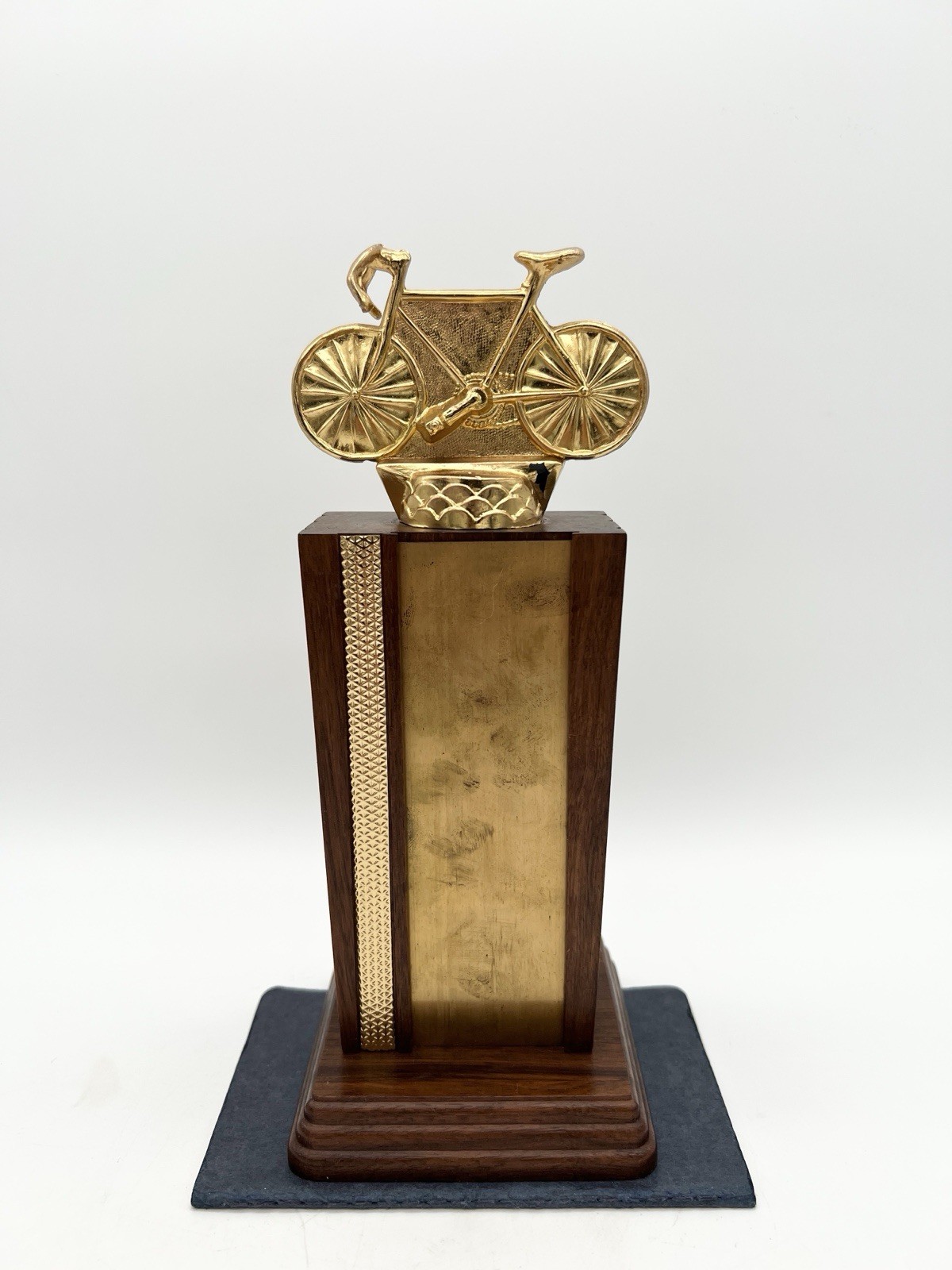 Vintage Bicycle Racing Trophy Gold Bike Wood Pedestal Cycling Award 9”