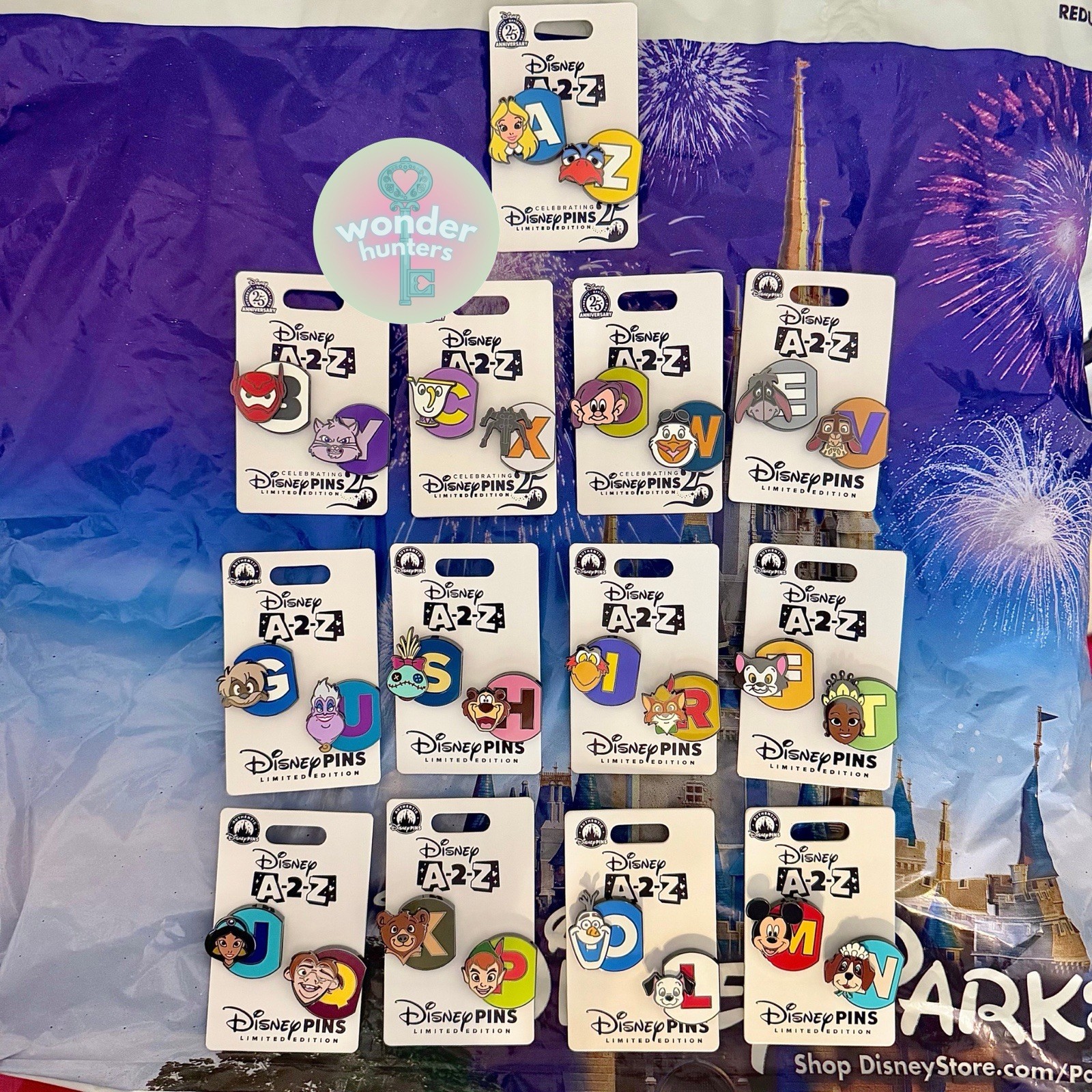 Disney Parks 2026 A-2-Z 13 Pin Set Collection LE 1275 A /Z, LE 1250 B/Y - M/N