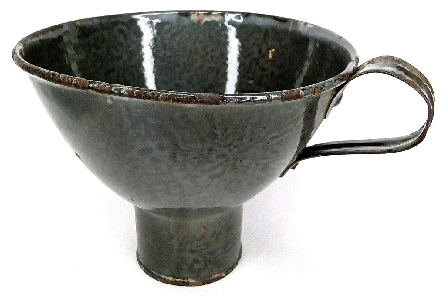 Enamelware Funnel Speckled Gray Metal Made In USA Antique 1920s