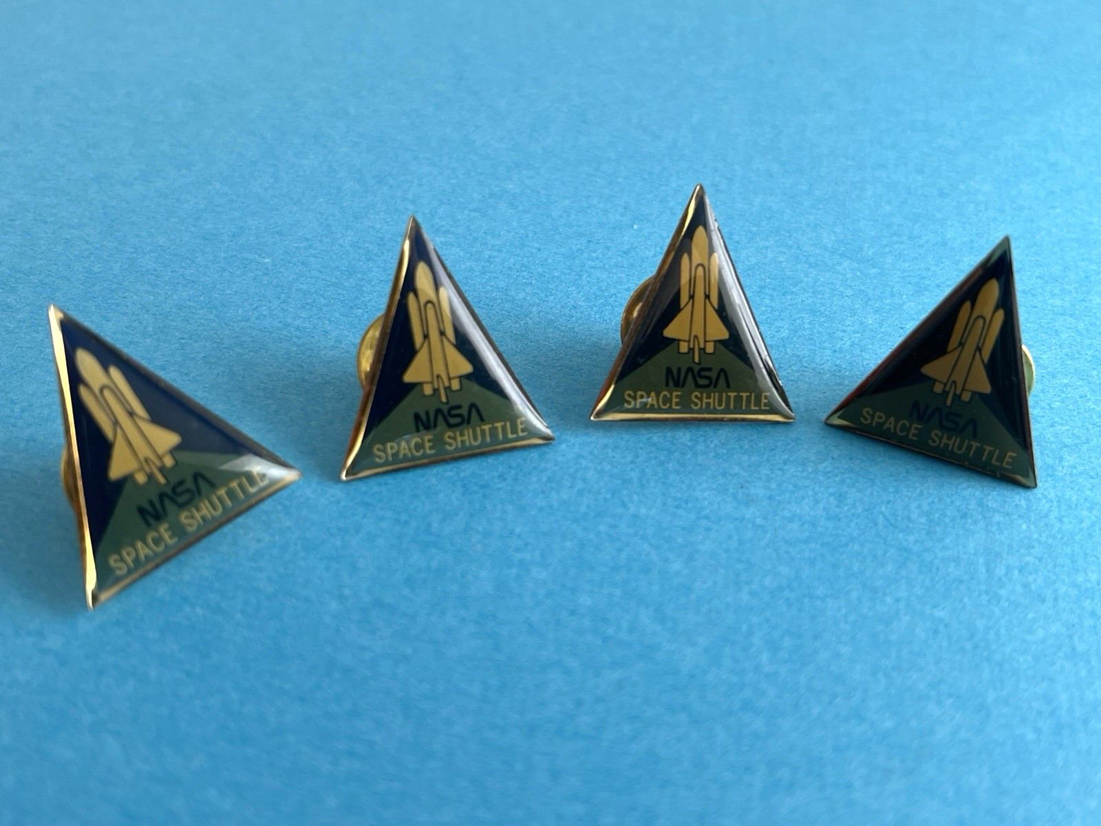 Lot of 4 NASA Pins Vintage Metal Triangle Gold Tone Space Shuttle Program