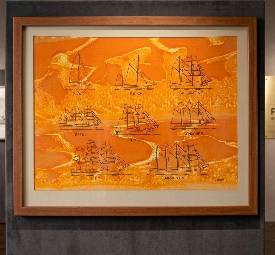 VTG Jim Tillett Silkscreen Nautical Ship Identification Chart St Thomas Framed