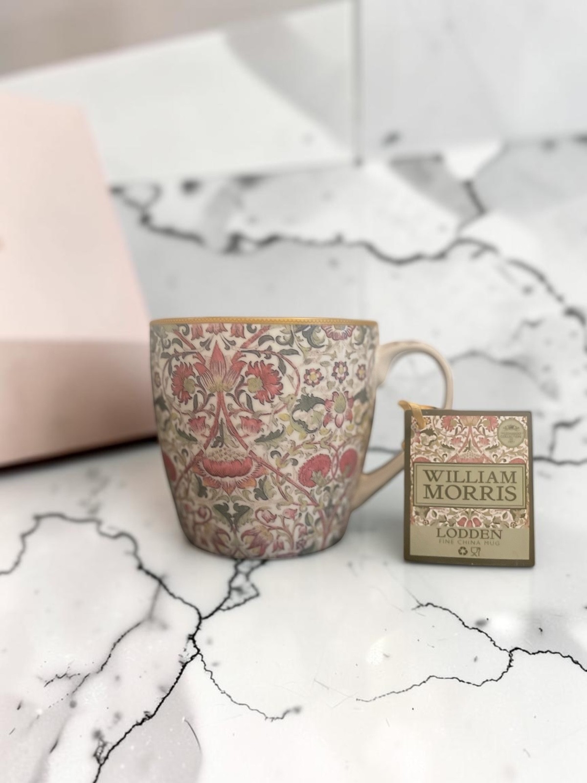 William Morris Strawberry Thief Leonardo Collection Fine China Mug Blush Pink NW