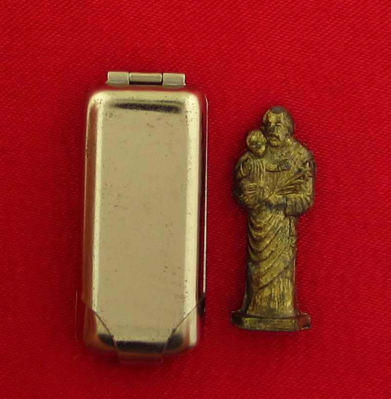 Vintage SAINT JOSEPH Pocket Shrine MINI STATUE & HOLDER Catholic Travel GERMANY