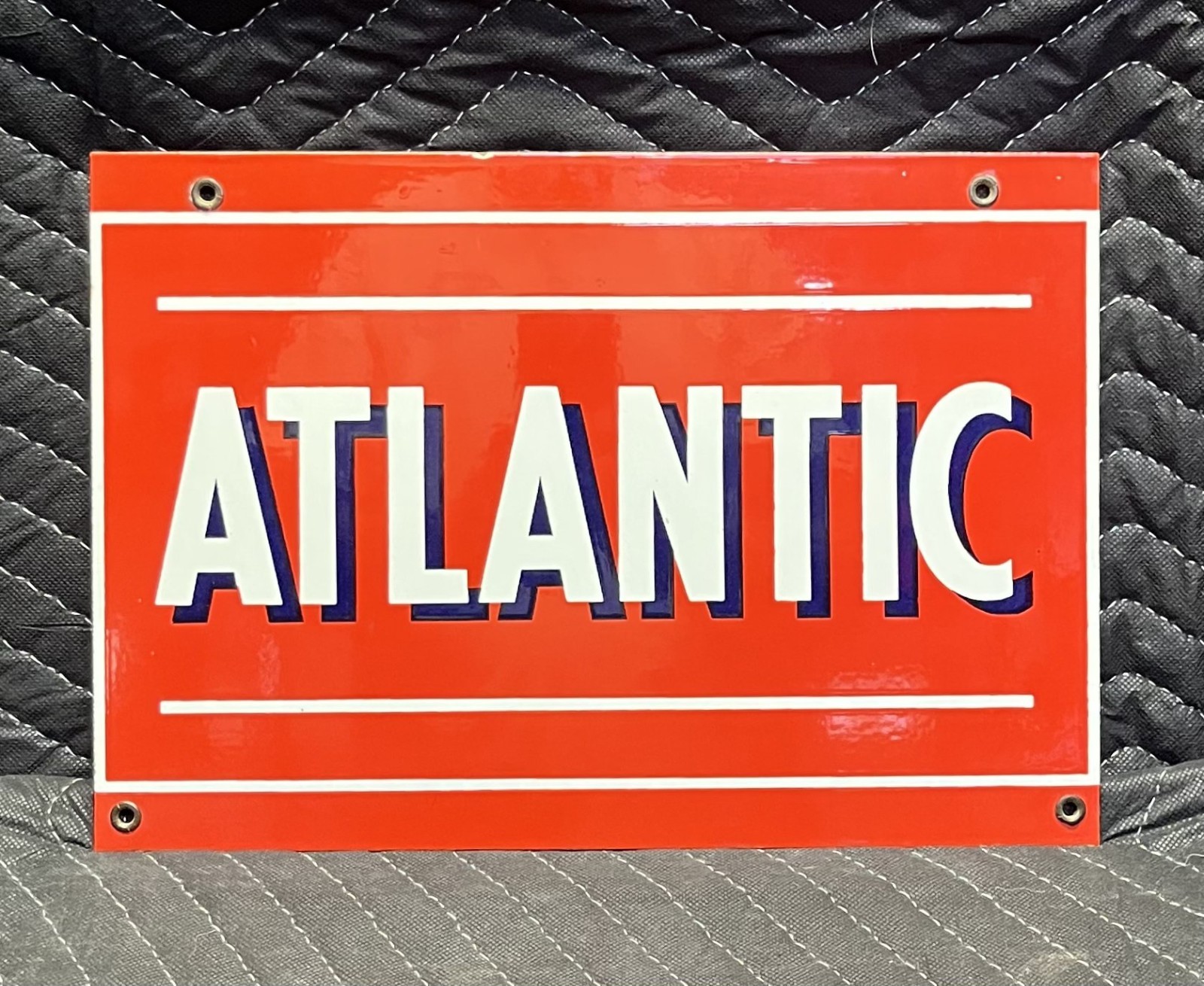 Vintage 1950\'s Atlantic Gasoline Porcelain Gas Pump Plate Sign (9 x 13)