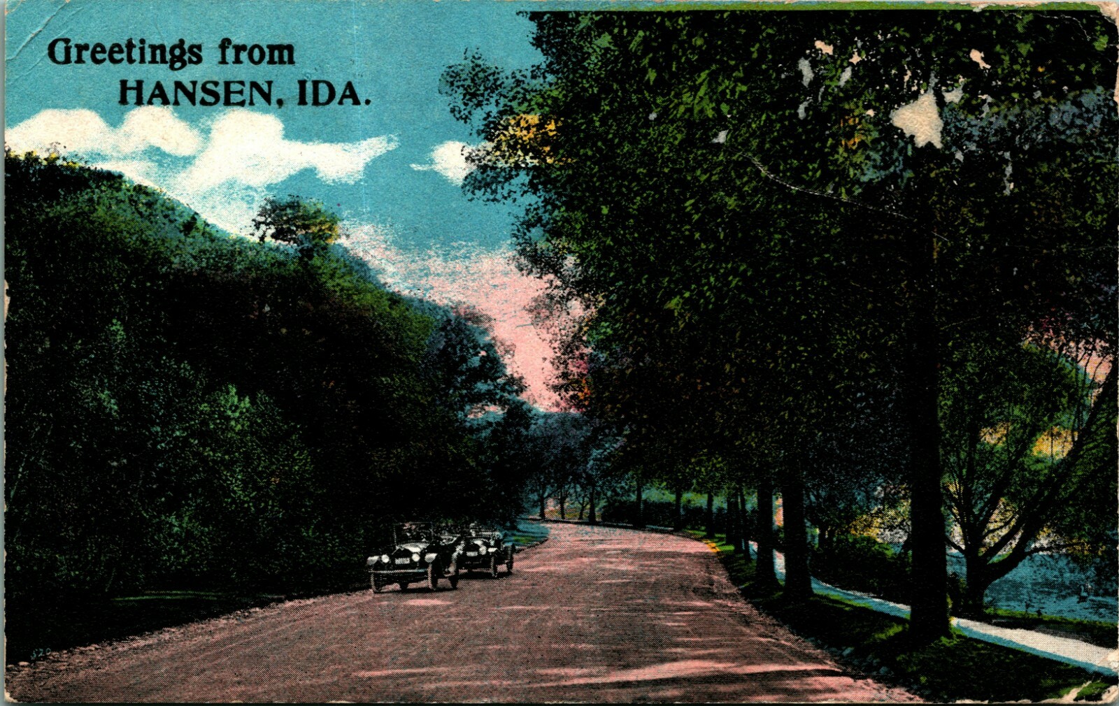 Generic Autos on Road Greetings From Hansen Idaho ID 1918 DB Postcard B1