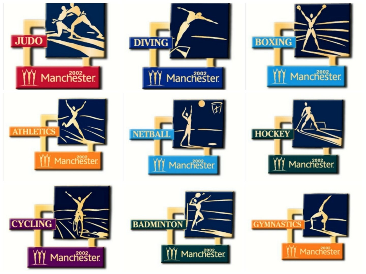 2002 Manchester Commonwealth Games Pin Badge - Set Of 18 Pictogram Badges