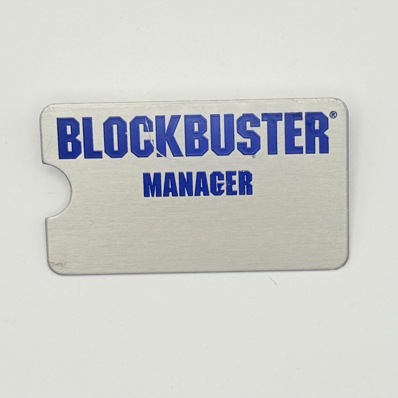 Blockbuster Video Employee Manager Name Tag Badge Silver VINTAGE RARE