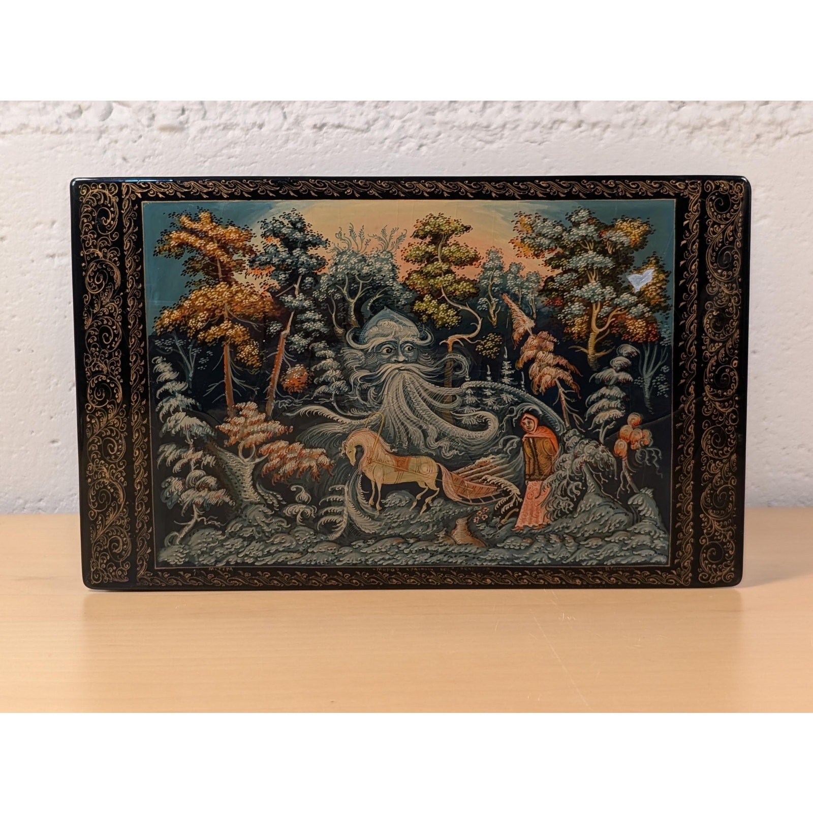 AS-IS Vintage 1980s Mstera Russian Morozko Lacquer Box, Signed P. Golubykh