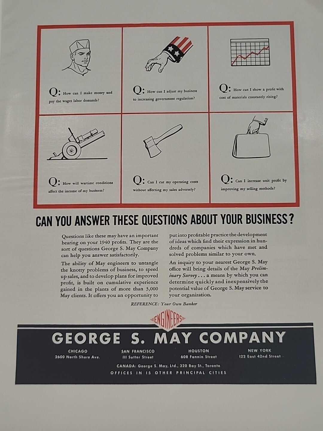 1940 George S. May Company Fortune Magazine WW2 Print Ad Engineers Labor War