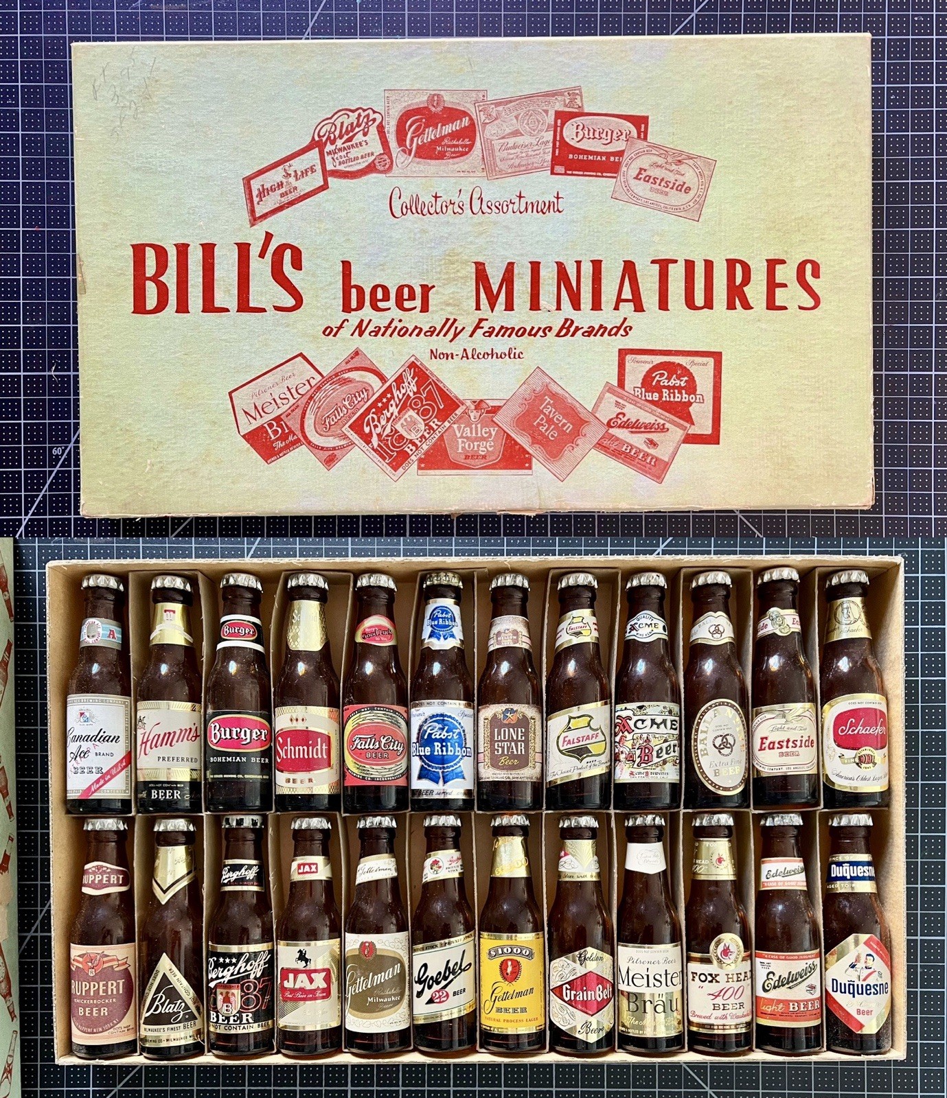 BILL\'S BEER MINIATURES COMPLETE SET of 24, Vintage Bar Collectibles For Display