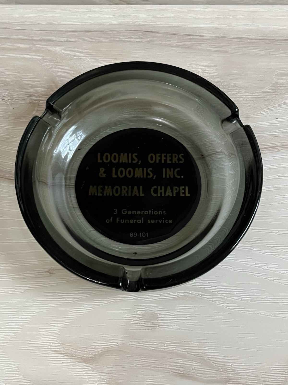 VTG 60s Ashtray Funeral Home Advertising 3 Holder Loomis Offers Memorial Chapel