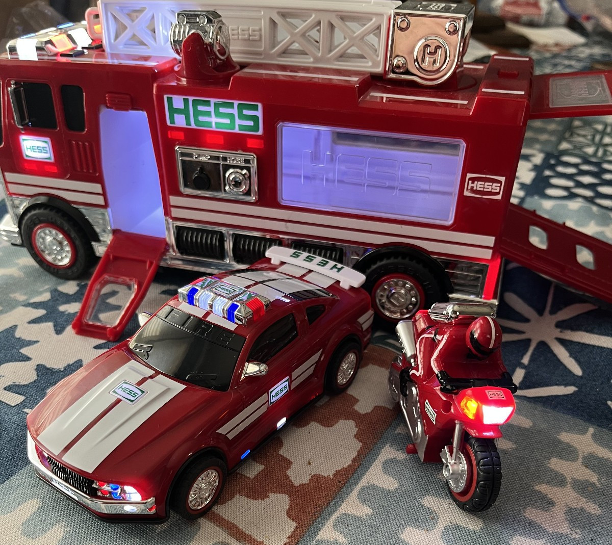 2024 Hess Toy Truck 60th Anniversary Fire Truck with Car & Motorcycle Set-Tested