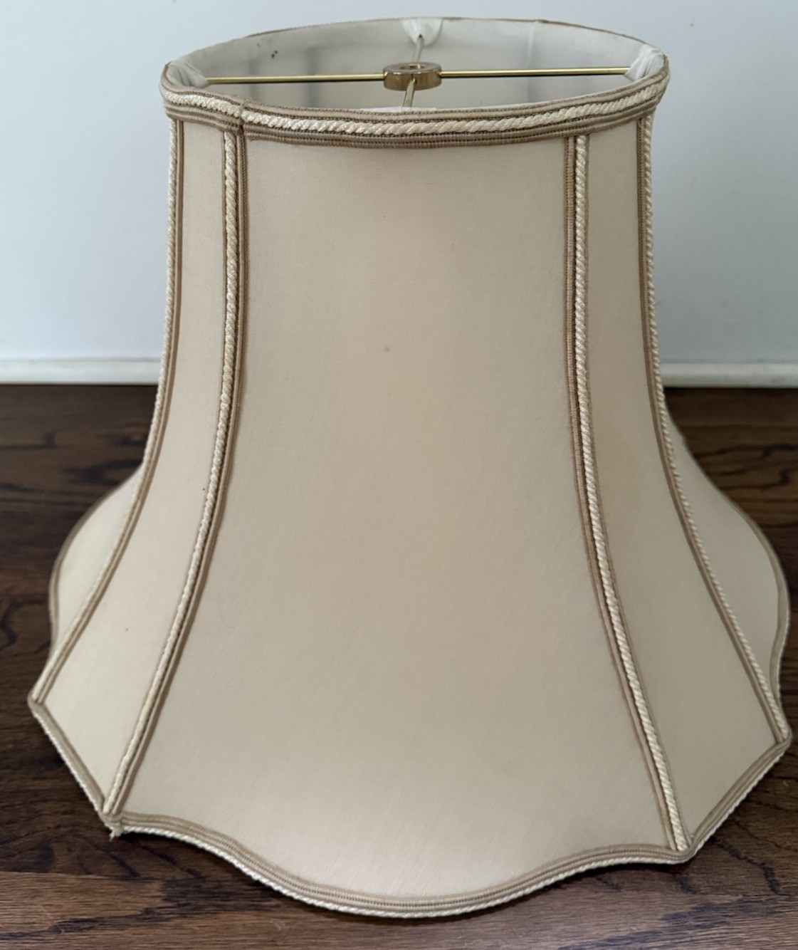 Vintage Victorian Dk. Cream Octagon Cut Corner Lamp Shade W/ Brocade Trim 17”