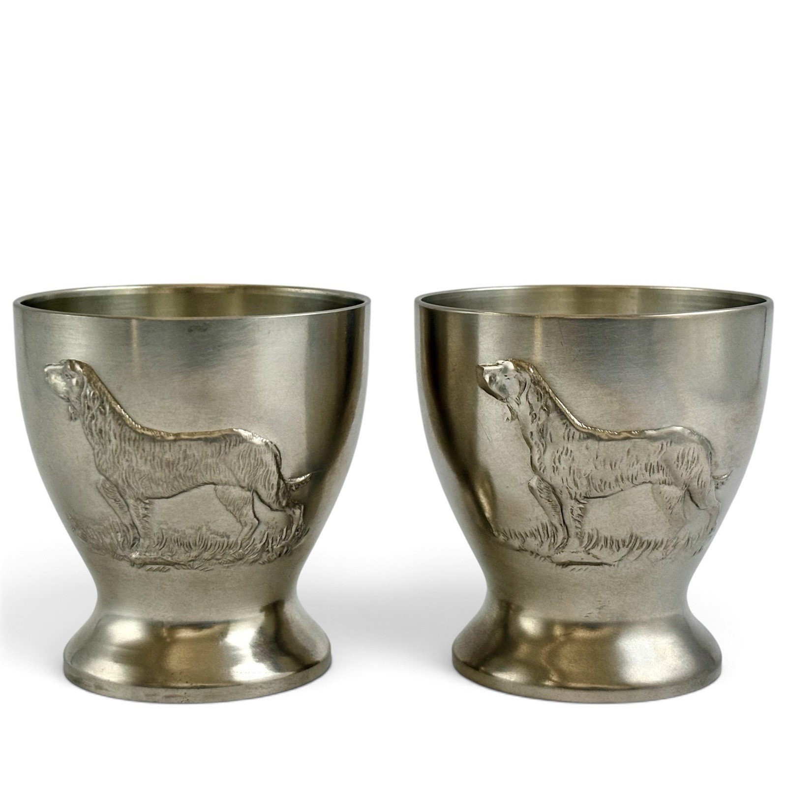 Mullingar Pewter Stag & Hunting Dog Footed Cups Handcrafted Ireland - Set of 2