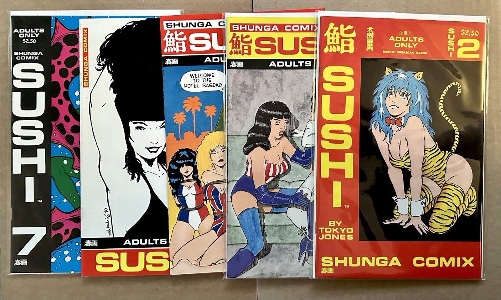 Sushi #2-5, 7 (Shunga Comix 1990) 5 Comic Lot, Tokyo Jones, HIGH GRADE, RARE