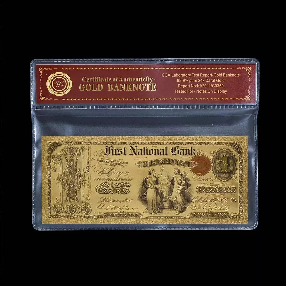 1875 $1 Dollar BankNote Collectible Gold Foil with Bag and Certificate
