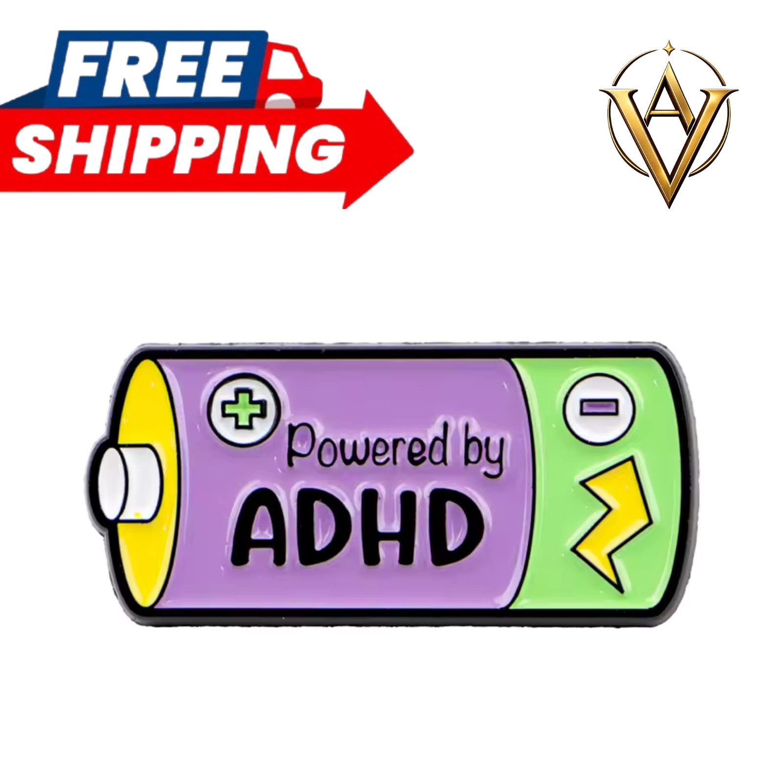 Powered by ADHD Enamel Pin Cartoon Funny Quote Lapel Badge Gift 