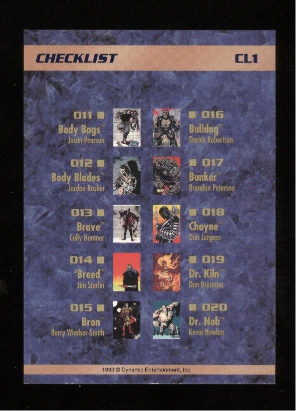 1993 DYNAMIC ENTERTAINMENT CREATOR\'S UNIVERSE CHECKLIST INSERT #CL1