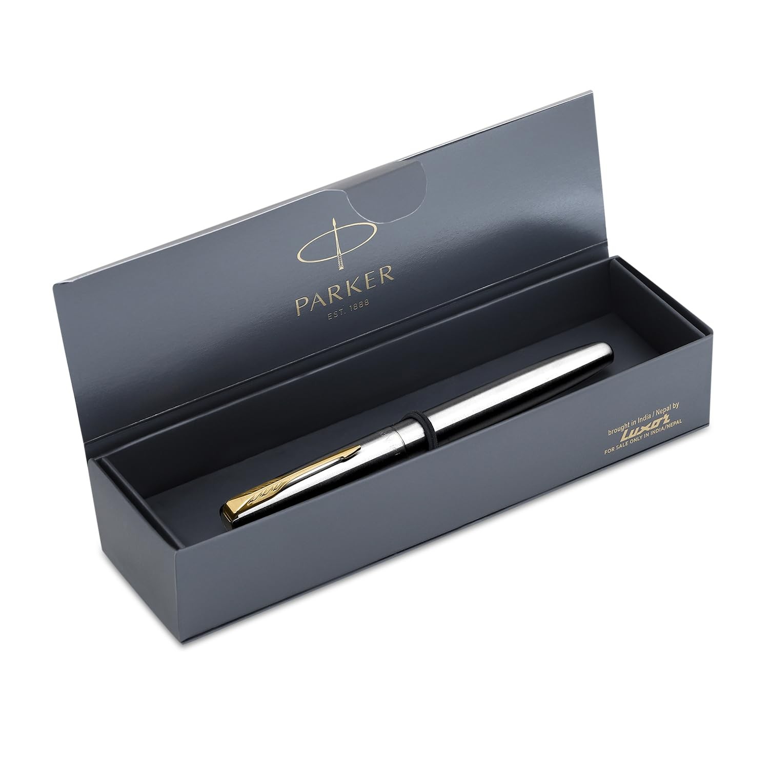 Parker Frontier Stainless Steel Gold Trim Fountain Pen | Corporate Gift | Ideal