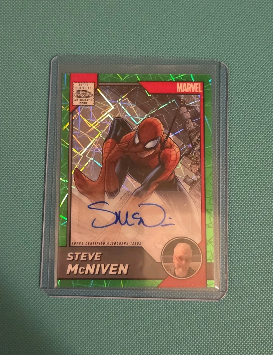 Topps 2025 Marvel Chrome Spider-Man AA-SM Steve McNiven AUTO 52/99 - Green