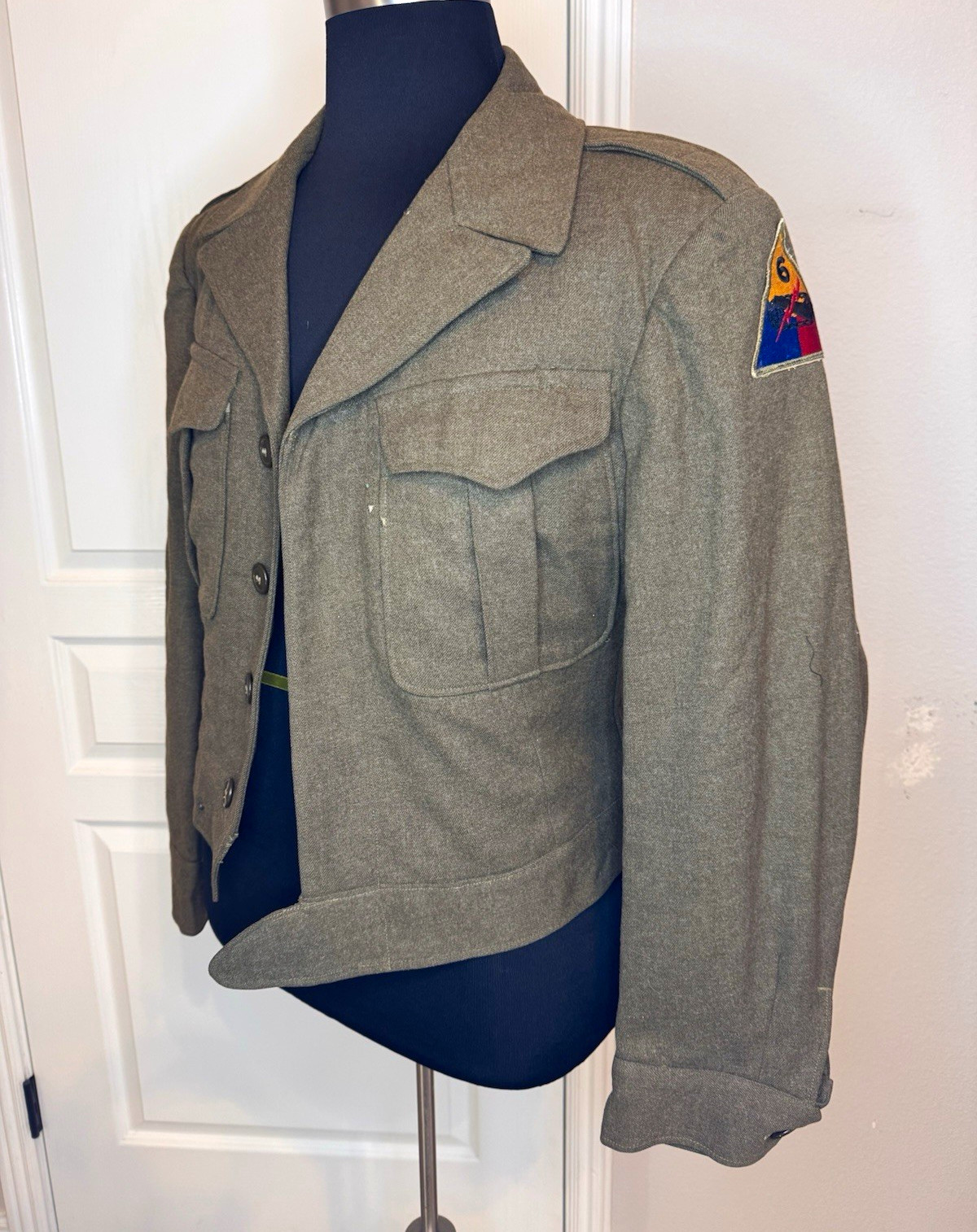 WWII US Army Enlisted Ike Jacket M-1943 OD w/ 6th Army Size 38R