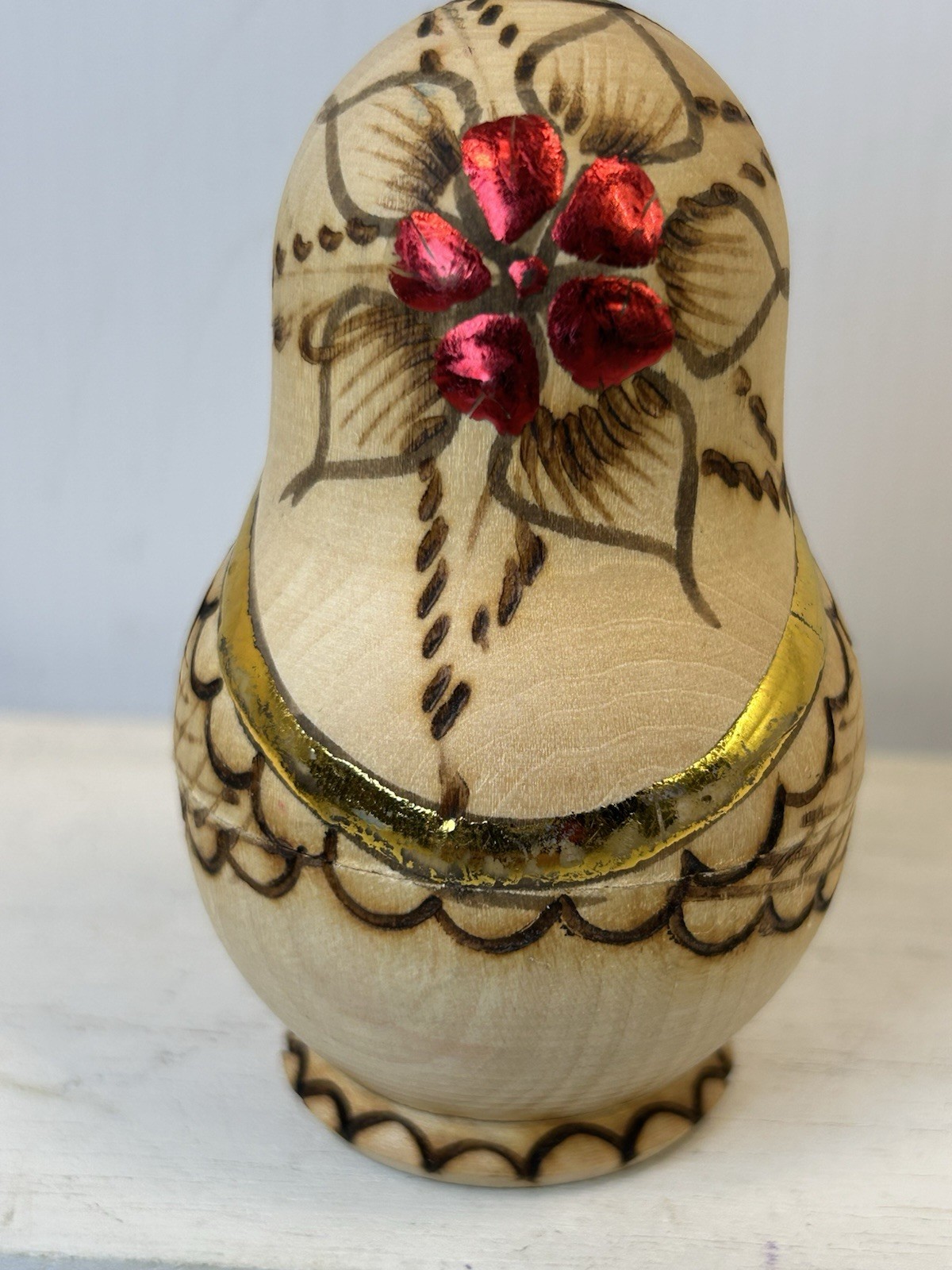 Vintage Russian Matryoshka Nesting Dolls 5 Pc Made in Russia Foil Floral 4”