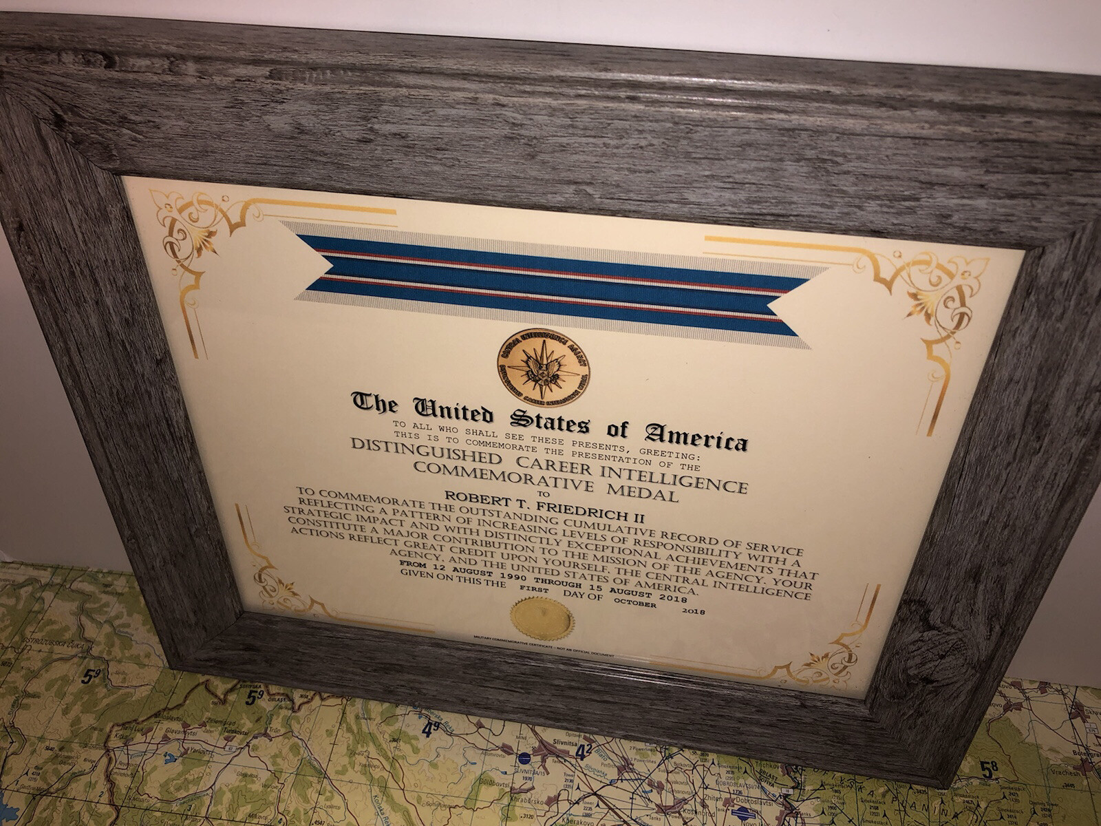 CIA - DISTINGUISHED CAREER INTELLIGENCE COMMEMORATIVE MEDAL CERTIFICATE Type-1