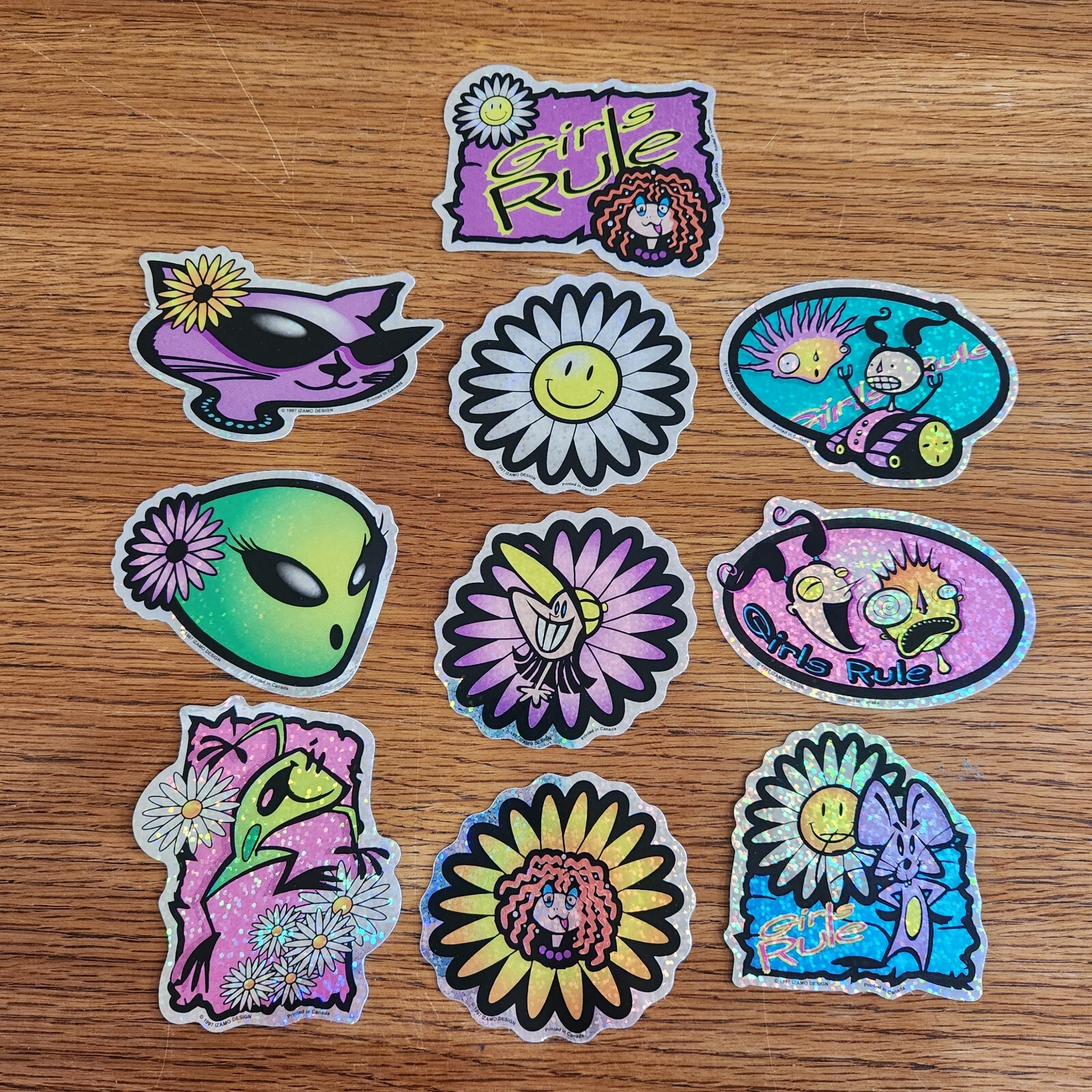 Vintage 1997 Prism Holographic GIRLS RULE Vending Machine Stickers Full Set 10