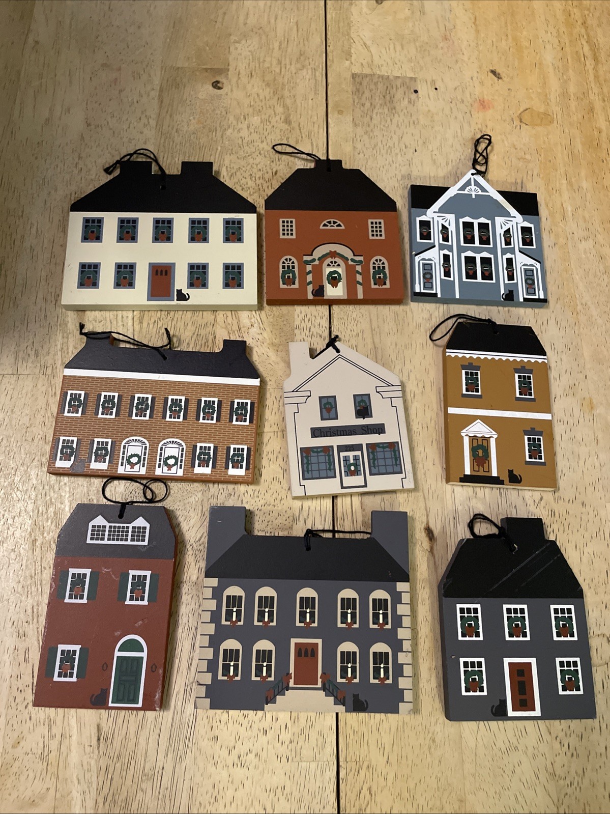Lot of 9 Cat's Meow Limited Edition Wooden Ornaments 1997 1998 1999