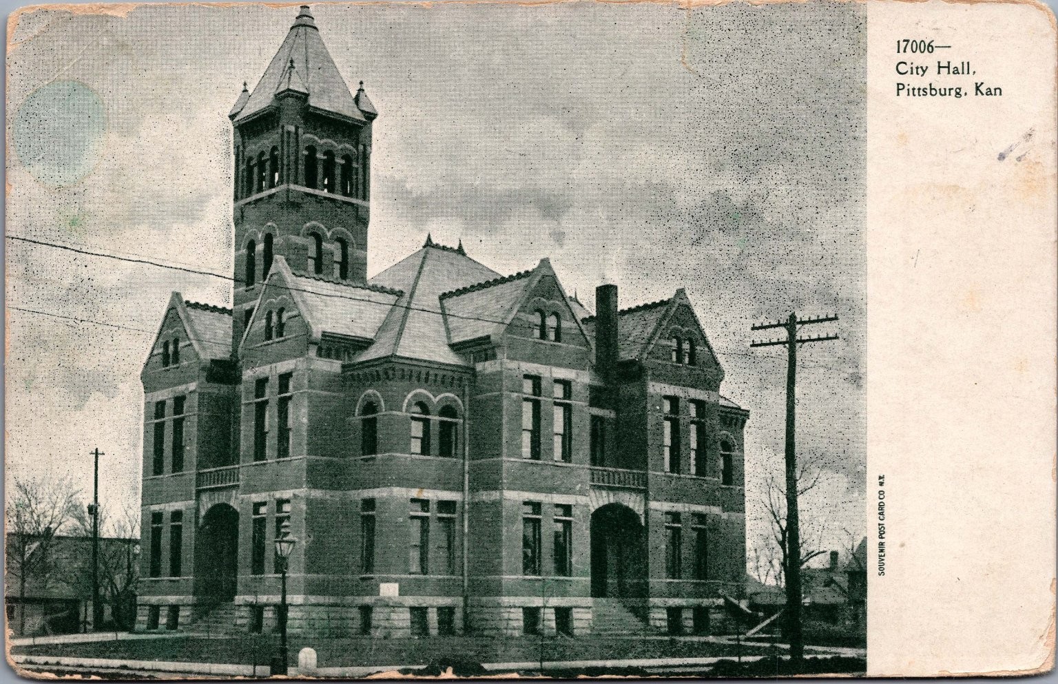 1909 Pittsburg Kansas City Hall Vintage Postcard Souvenir Post Card Co.
