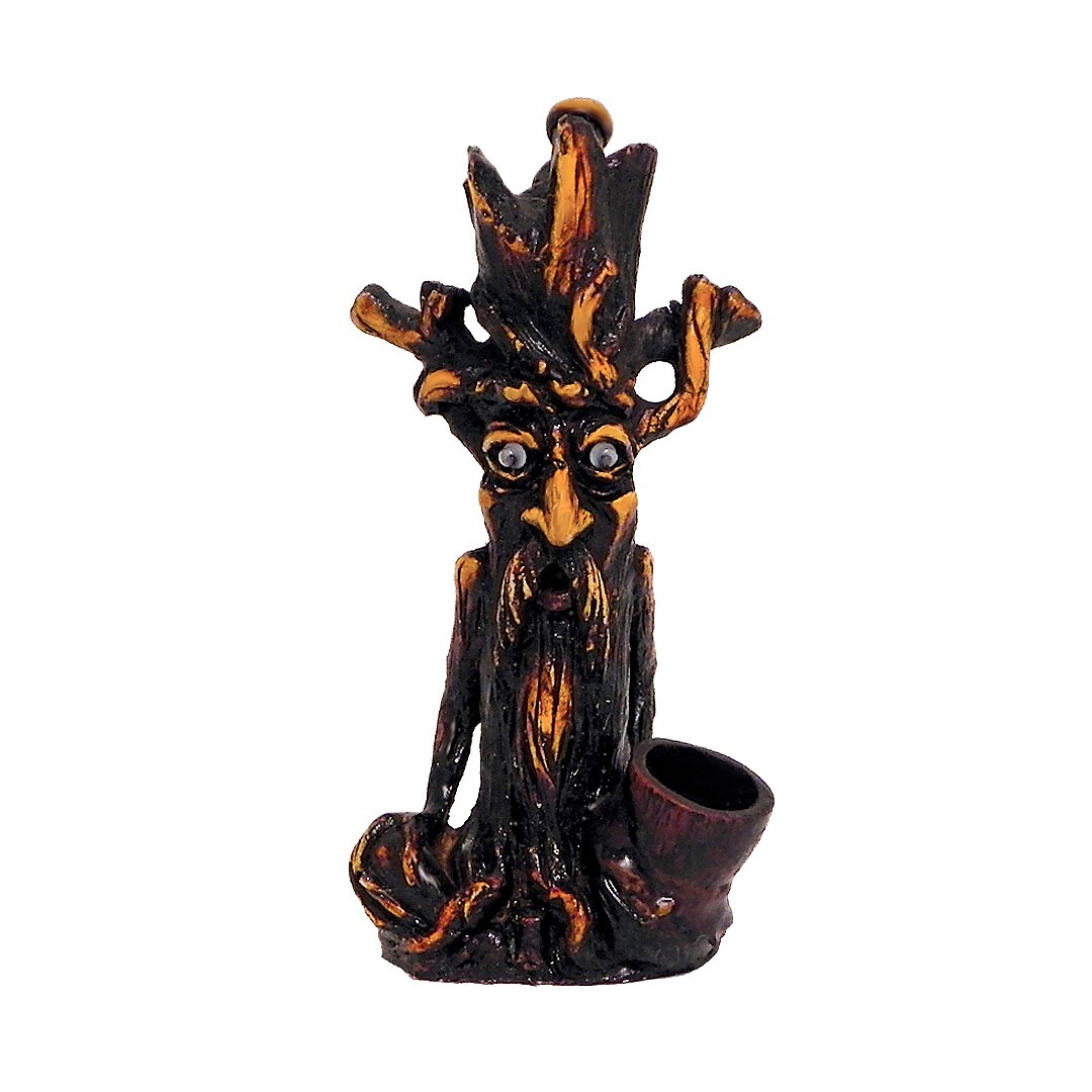 Sitting Bearded Tree Man Handmade Tobacco Smoking Hand Pipe Nature Forest Bark