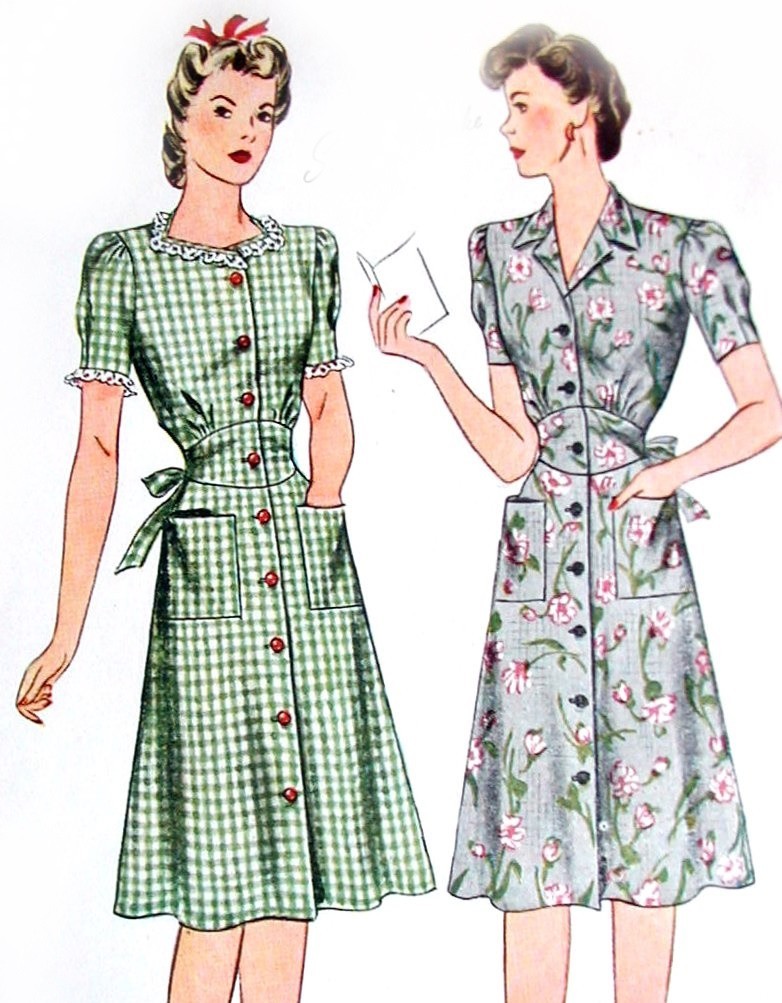 Vintage 1940s DRESS PATTERN Button Front WWII Homefront Era Sim 4584 UNUSED 34B