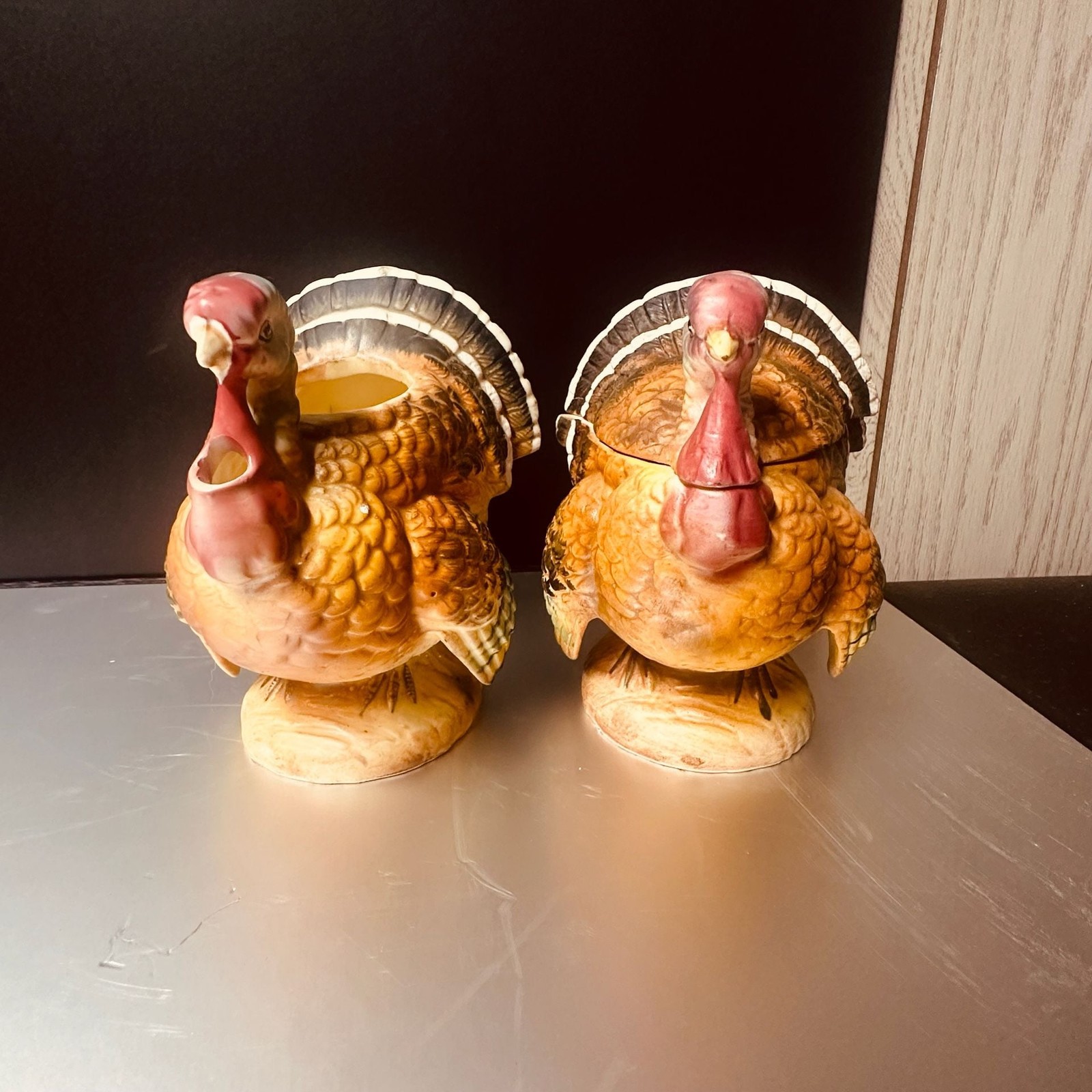 Vintage Napcoware Thanksgiving Turkey Ceramic Creamer And Sugar Bowl Set