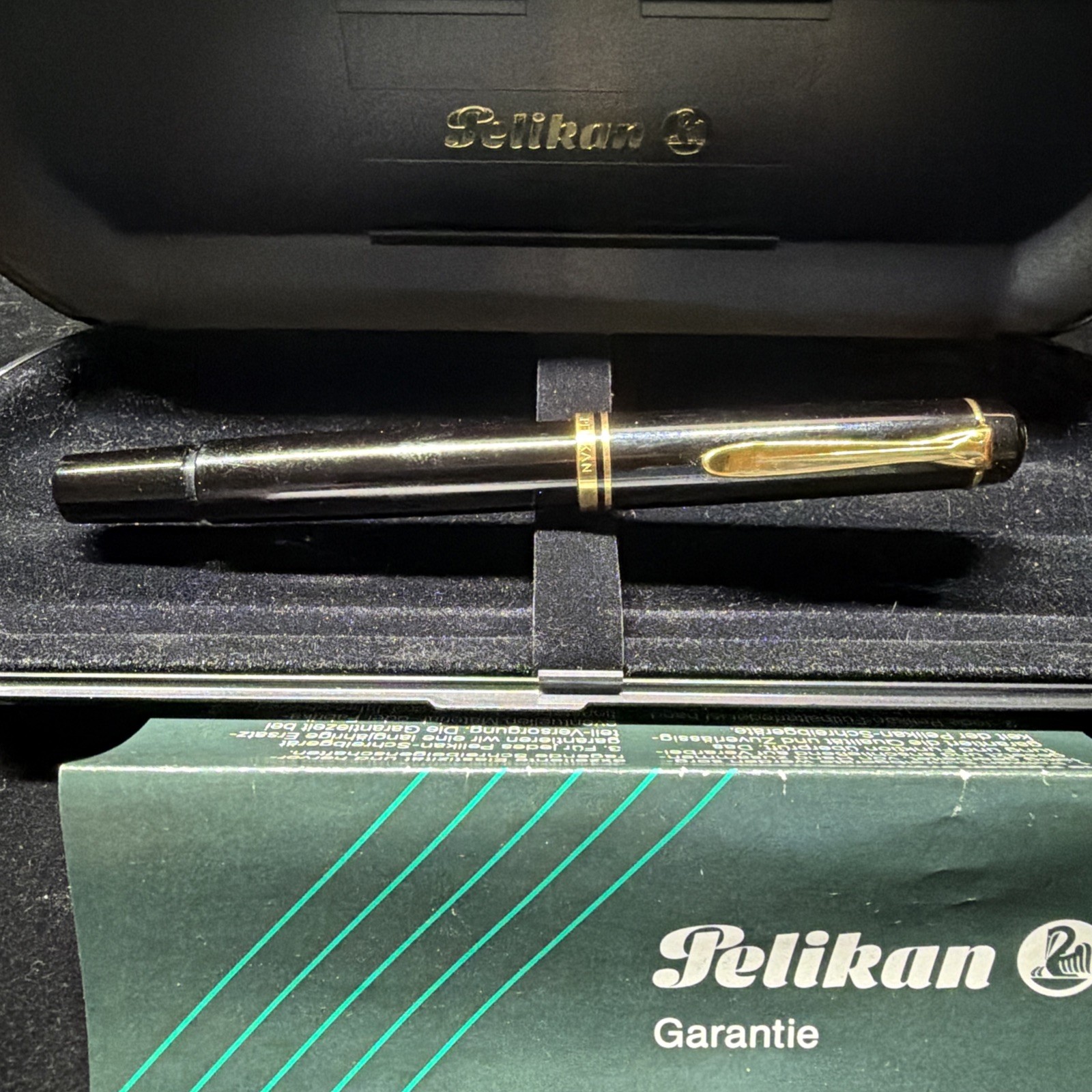 Vintage Pelikan Fountain Pen 14K 585 Gold M Nib Black Gold Trim W/ Case