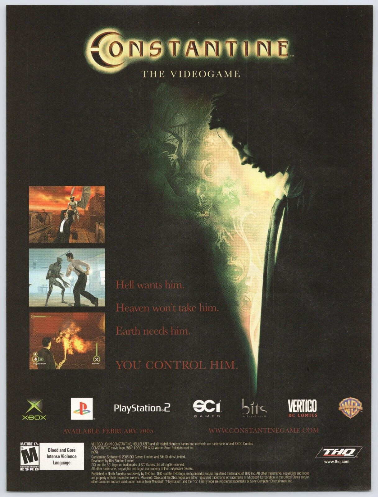 Print Ad 2005 Constantine PS2 Xbox Keanu Reeves Original Promo Poster Game Art