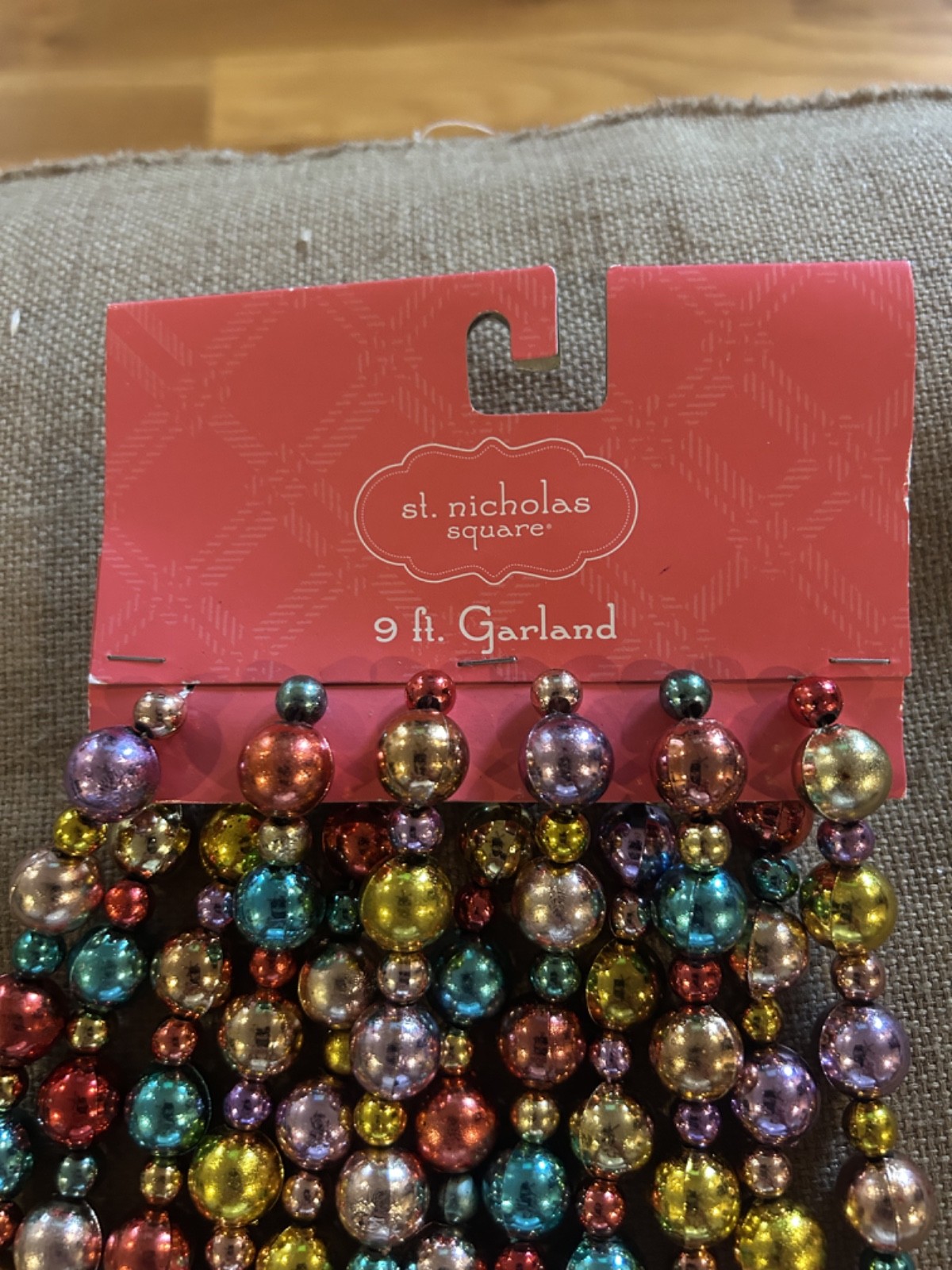 St Nicholas Square Christmas Tree Garland 9 ft. MultiColor Beads 3 sets avail