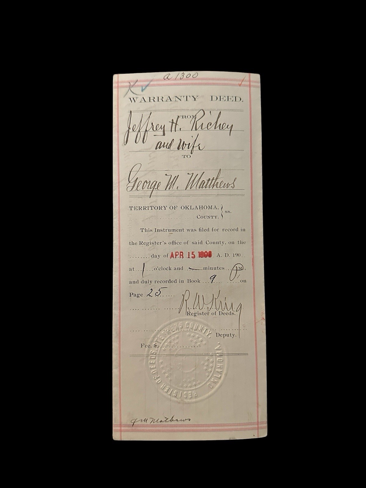 1906 Oklahoma Indian Territory General Warranty Deed Comanche County Land Rare-3