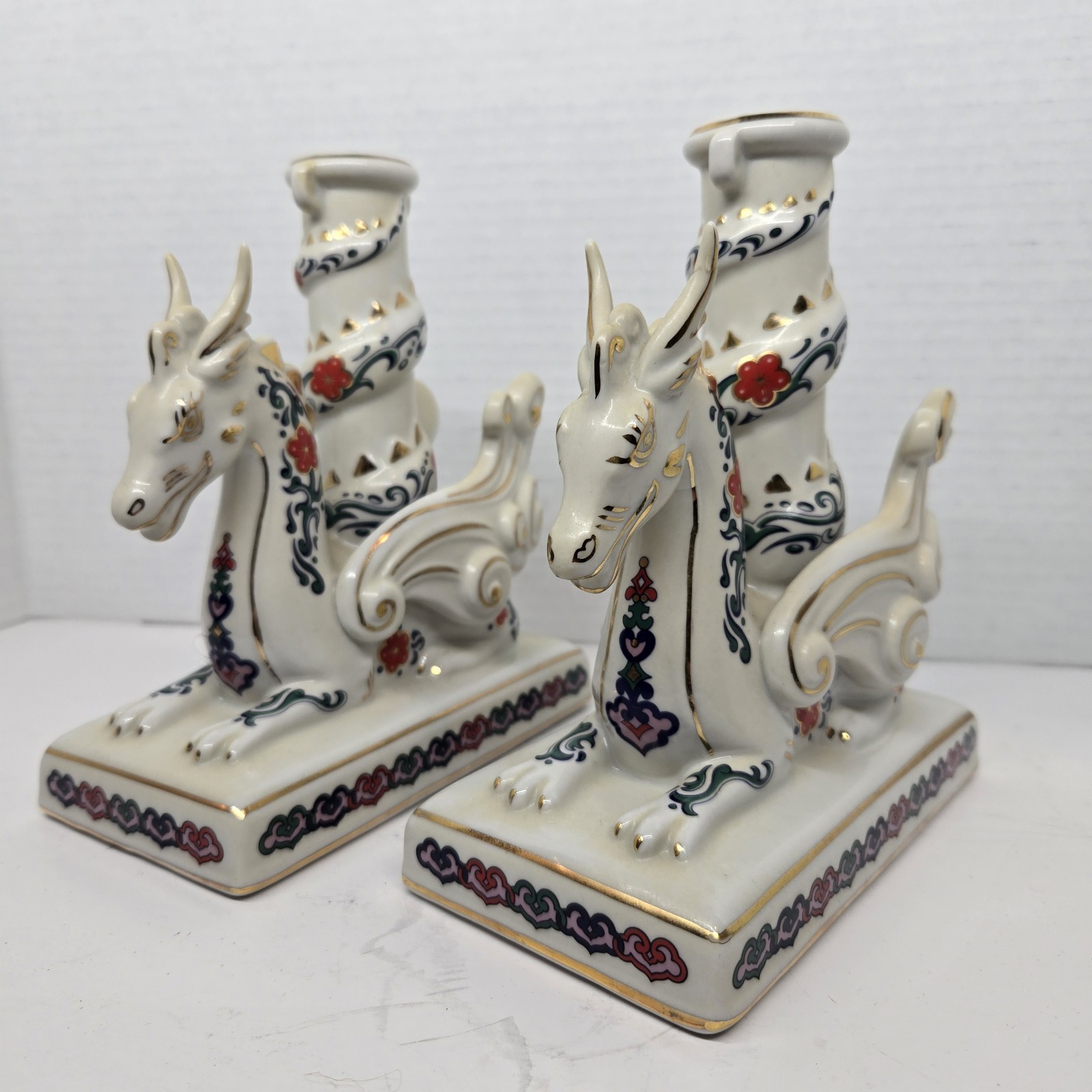 Vtg Franklin Mint The Imperial Dragons of Heaven & Earth Dragon Candle Holders