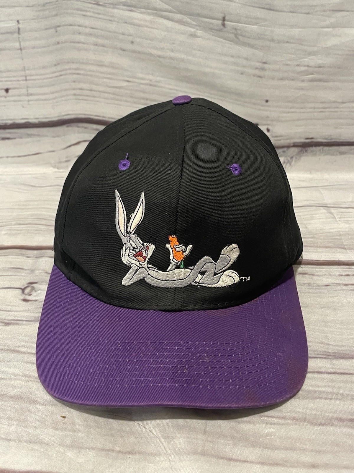 Vintage 1993 Looney Tunes Bugs Bunny Black Purple Snapback Adjustable Cap Hat