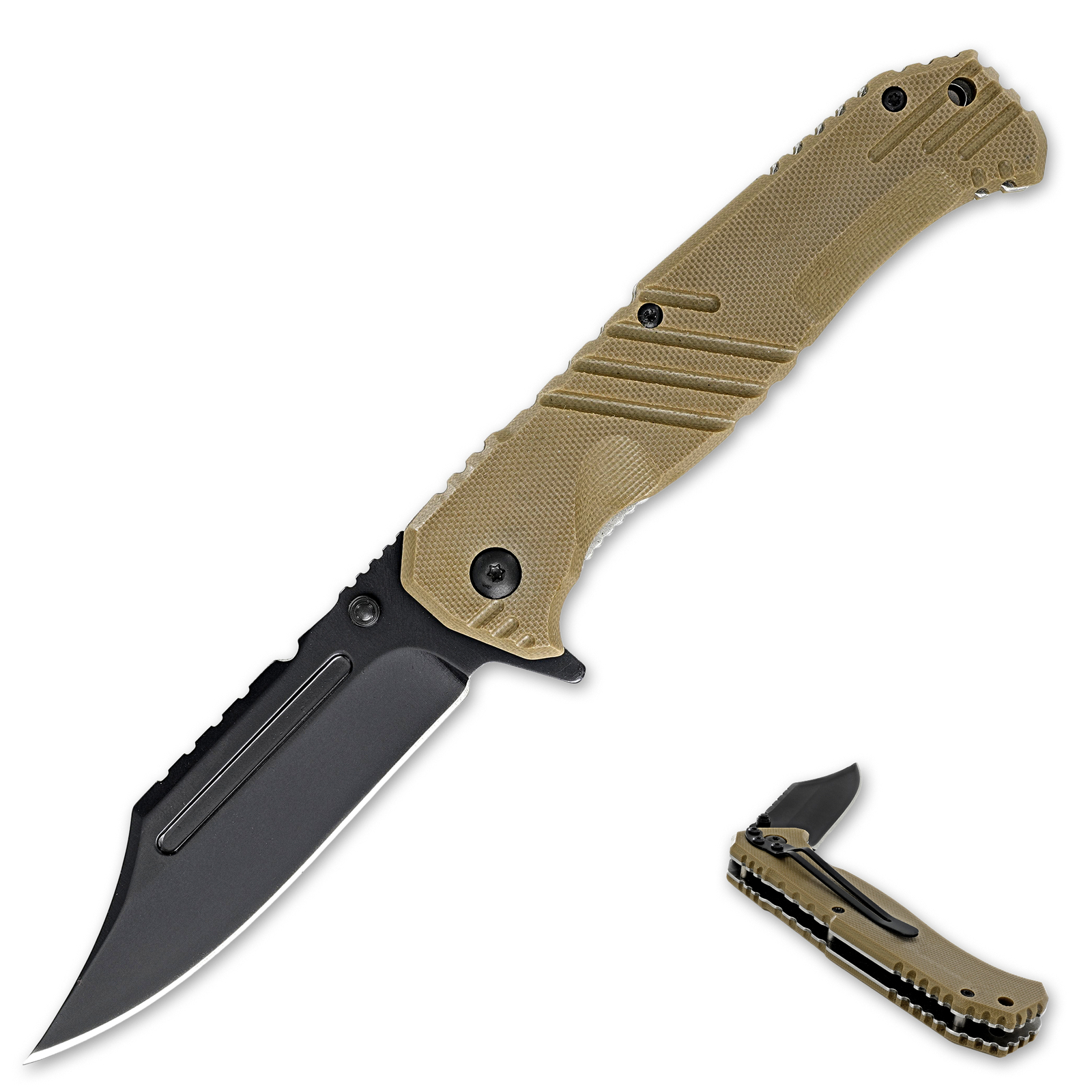 Desert Cowboy Knife | Tactical Style Black Blade G-10 Composite Handle FDE