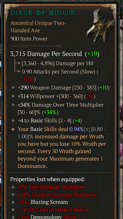 DIABLO 4👞SEASONAL 15🔥DIRGE OF ODIUM🔥NON-GA 900IP ITEM