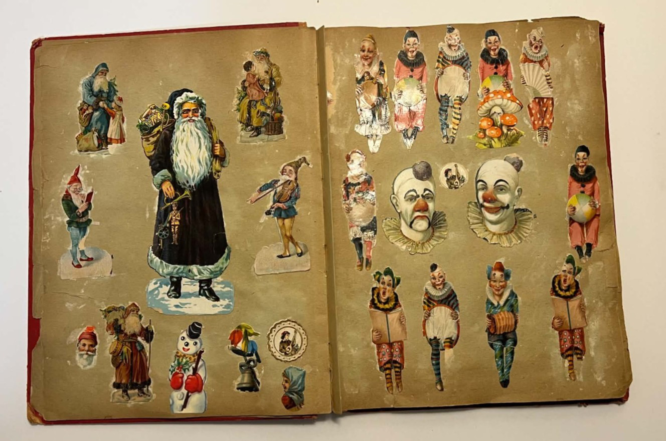 Antique Victorian Scrapbook Album Die Cut Scraps Santa Christmas Chromoliths