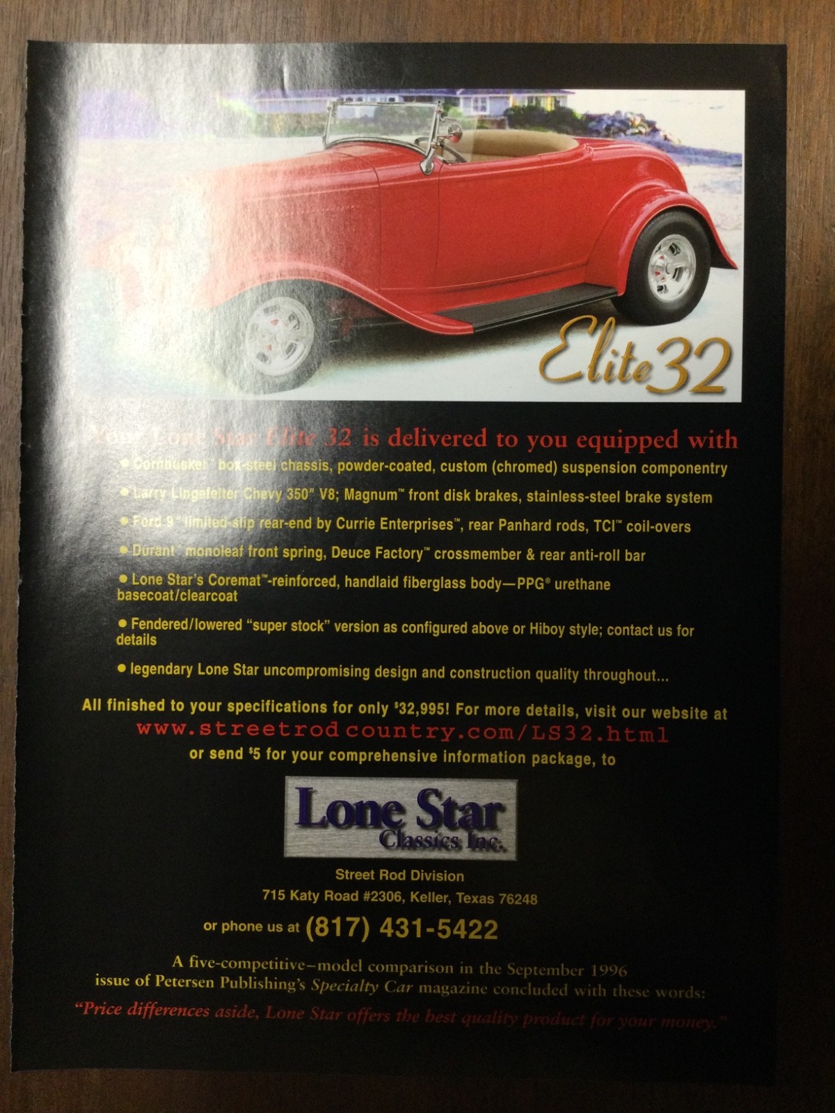 AW 3301 Advertisement 1998 Lone Star Elite 32 Street Rod Division