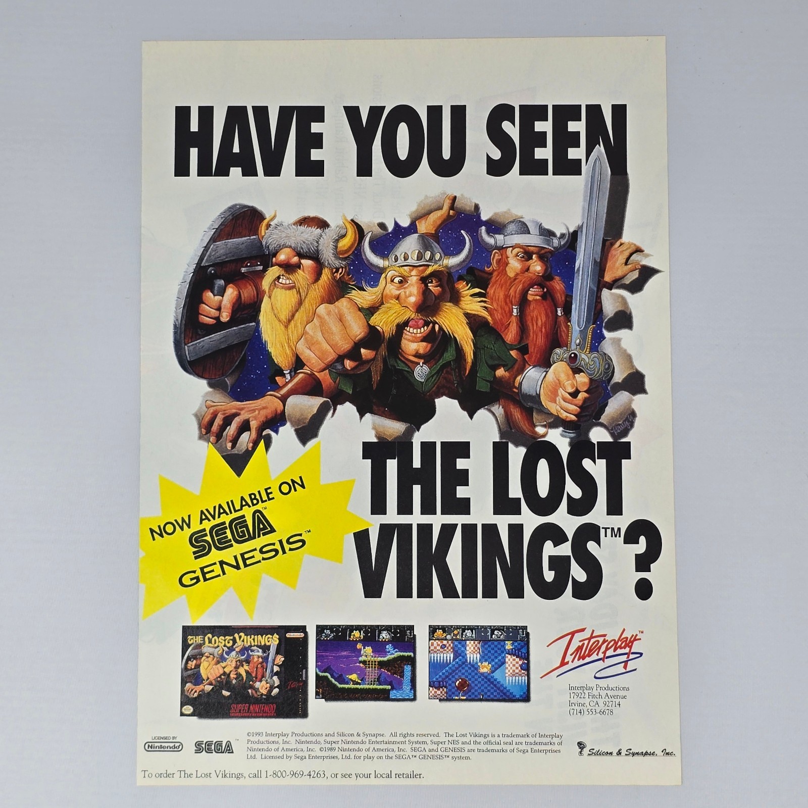 The Lost Vikings Sega Genesis Nintendo SNES Have You Print Ad/Poster Promo Art
