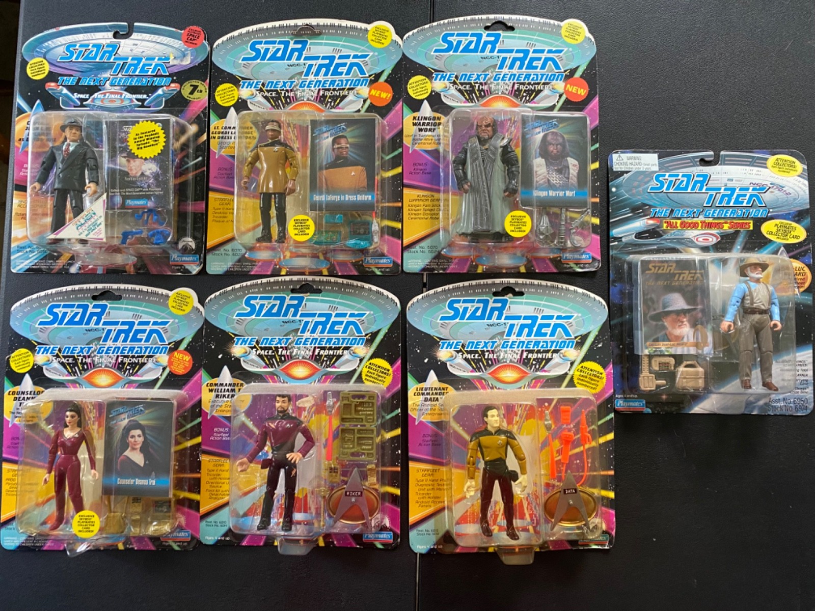 Star Trek The Next Generation TNG CIB Figure Lot Worf Riker Troi Data La Forge
